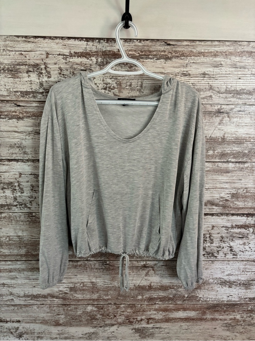 Express Light Gray V-Neck Drawstring Hem Sweatshirt